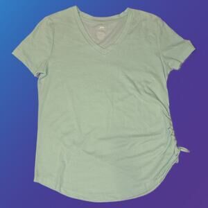 Ladies Large Ruched V Neck Light Blue Athletics Short Sleeve Shirt